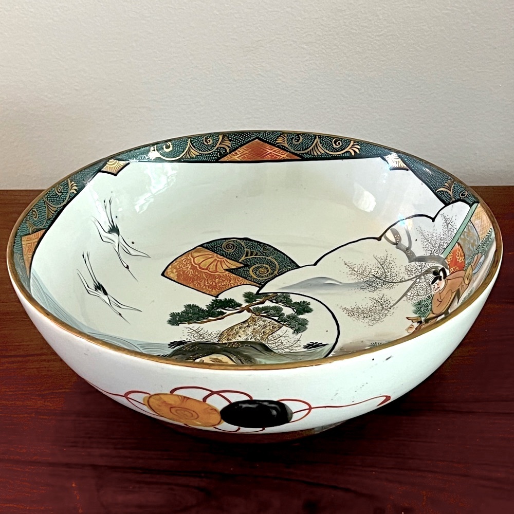Japanese Kutani Porcelain Bowl Large Hand Painted In The Early 20th Cent…